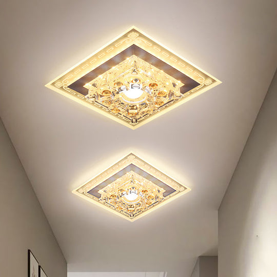 Crystal Clear LED Foyer Ceiling Light with Minimalist Pattern Edge and Square/Polygon Flush Mount