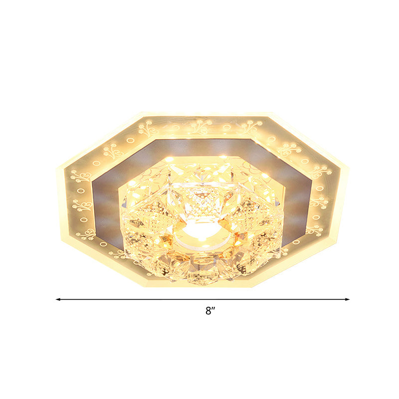 Crystal Clear LED Foyer Ceiling Light with Minimalist Pattern Edge and Square/Polygon Flush Mount