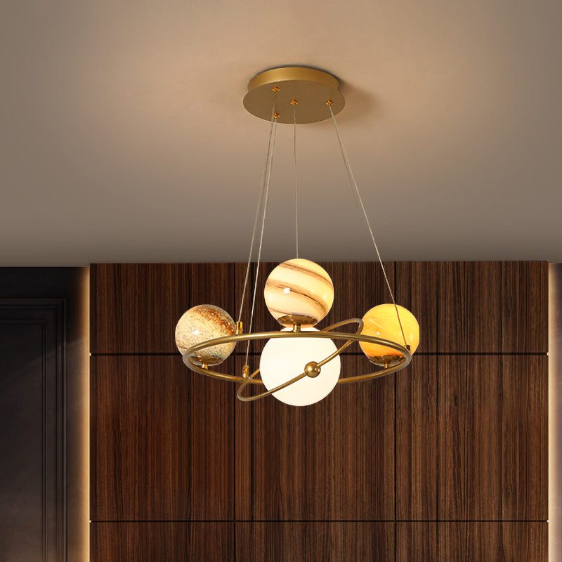 Stained Glass Solar System Ceiling Pendant Light for Kids' Bedroom - Gold Chandelier Lighting