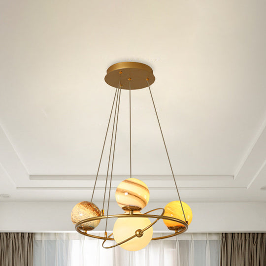 Stained Glass Solar System Ceiling Pendant Light for Kids' Bedroom - Gold Chandelier Lighting