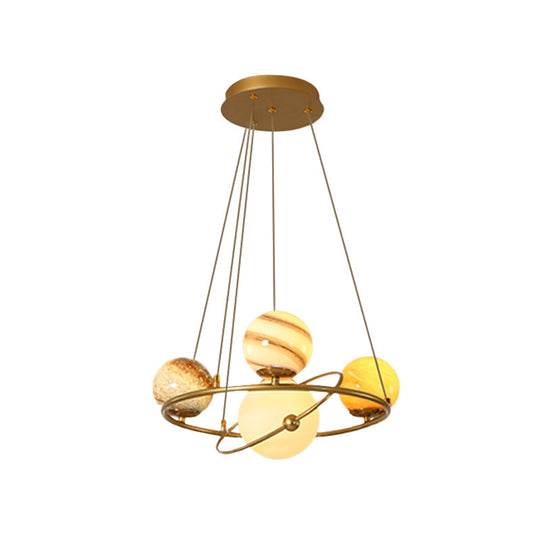 Stained Glass Solar System Ceiling Pendant Light for Kids' Bedroom - Gold Chandelier Lighting