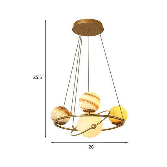 Stained Glass Solar System Ceiling Pendant Light for Kids' Bedroom - Gold Chandelier Lighting