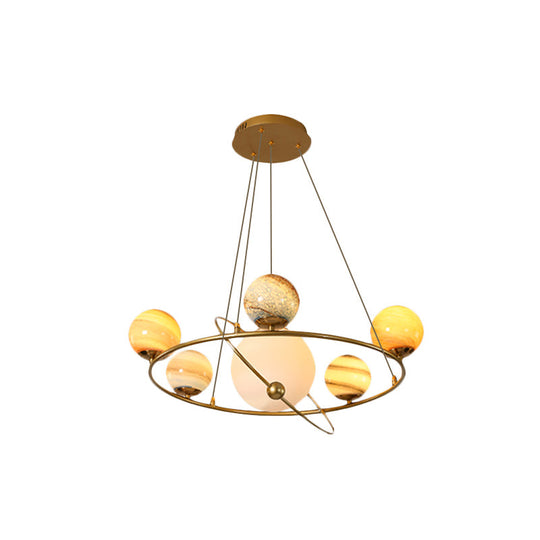 Stained Glass Solar System Ceiling Pendant Light for Kids' Bedroom - Gold Chandelier Lighting