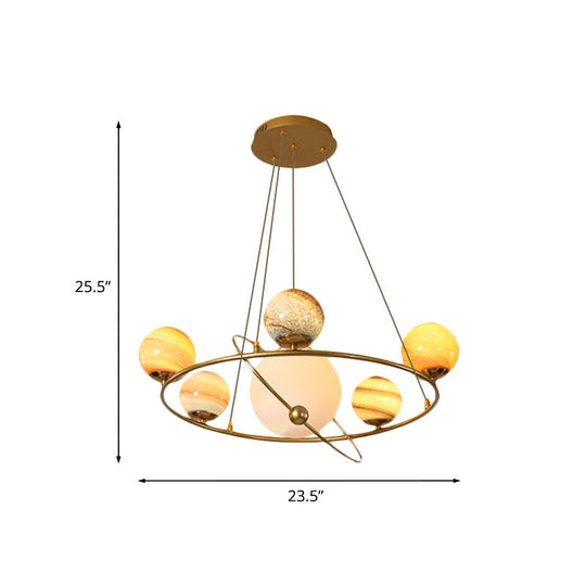 Stained Glass Solar System Ceiling Pendant Light for Kids' Bedroom - Gold Chandelier Lighting