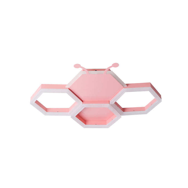 Baby Room Ceiling Light: Kids Honeycomb Iron LED Flushmount - Pink/Black, Warm/White Light
