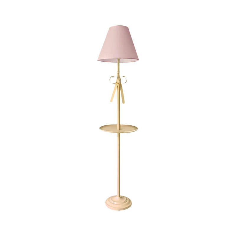 Kids' Pink/Yellow Conical Standing Floor Light with Pleated Fabric Shade and Table - 1 Bulb
