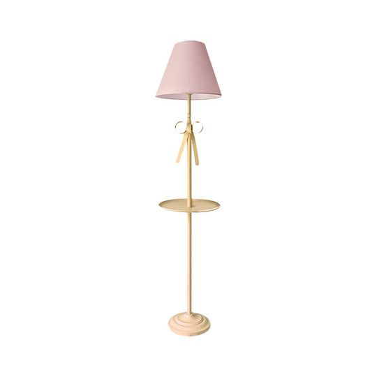 Kids' Pink/Yellow Conical Standing Floor Light with Pleated Fabric Shade and Table - 1 Bulb