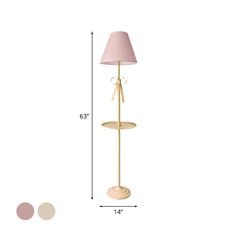 Kids' Pink/Yellow Conical Standing Floor Light with Pleated Fabric Shade and Table - 1 Bulb
