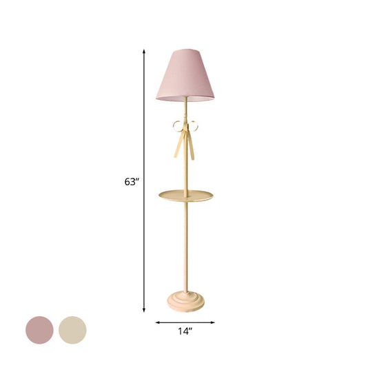 Kids' Pink/Yellow Conical Standing Floor Light with Pleated Fabric Shade and Table - 1 Bulb
