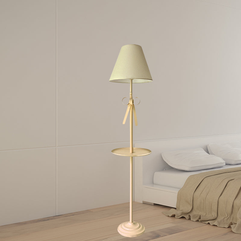 Kids' Pink/Yellow Conical Standing Floor Light with Pleated Fabric Shade and Table - 1 Bulb