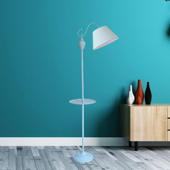 Truncated Cone Shade Floor Lamp in Macaron Fabric - Pink/Blue/Yellow | 1 Bulb, Storage Tray | Ideal for Living Room Lighting