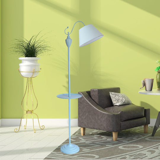 Truncated Cone Shade Floor Lamp in Macaron Fabric - Pink/Blue/Yellow | 1 Bulb, Storage Tray | Ideal for Living Room Lighting