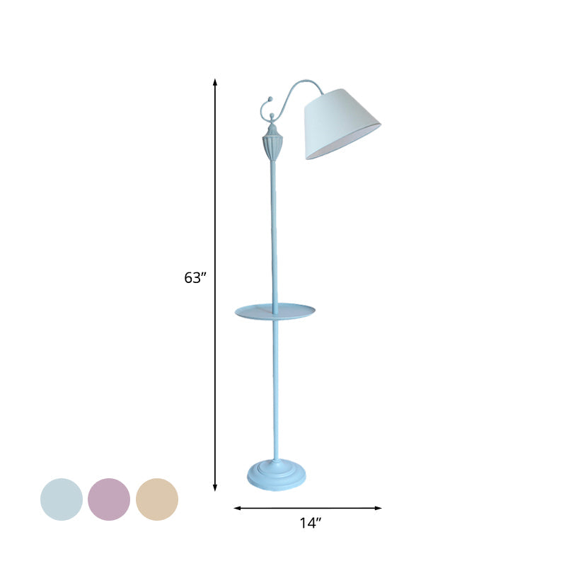 Truncated Cone Shade Floor Lamp in Macaron Fabric - Pink/Blue/Yellow | 1 Bulb, Storage Tray | Ideal for Living Room Lighting