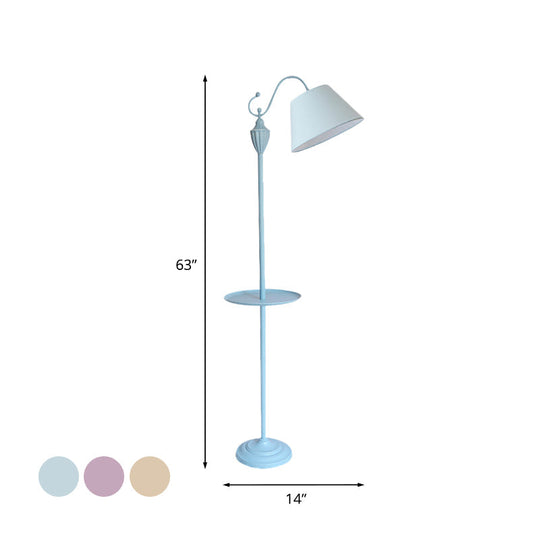 Truncated Cone Shade Floor Lamp in Macaron Fabric - Pink/Blue/Yellow | 1 Bulb, Storage Tray | Ideal for Living Room Lighting
