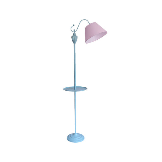 Truncated Cone Shade Floor Lamp in Macaron Fabric - Pink/Blue/Yellow | 1 Bulb, Storage Tray | Ideal for Living Room Lighting