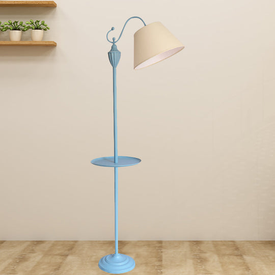 Truncated Cone Shade Floor Lamp in Macaron Fabric - Pink/Blue/Yellow | 1 Bulb, Storage Tray | Ideal for Living Room Lighting