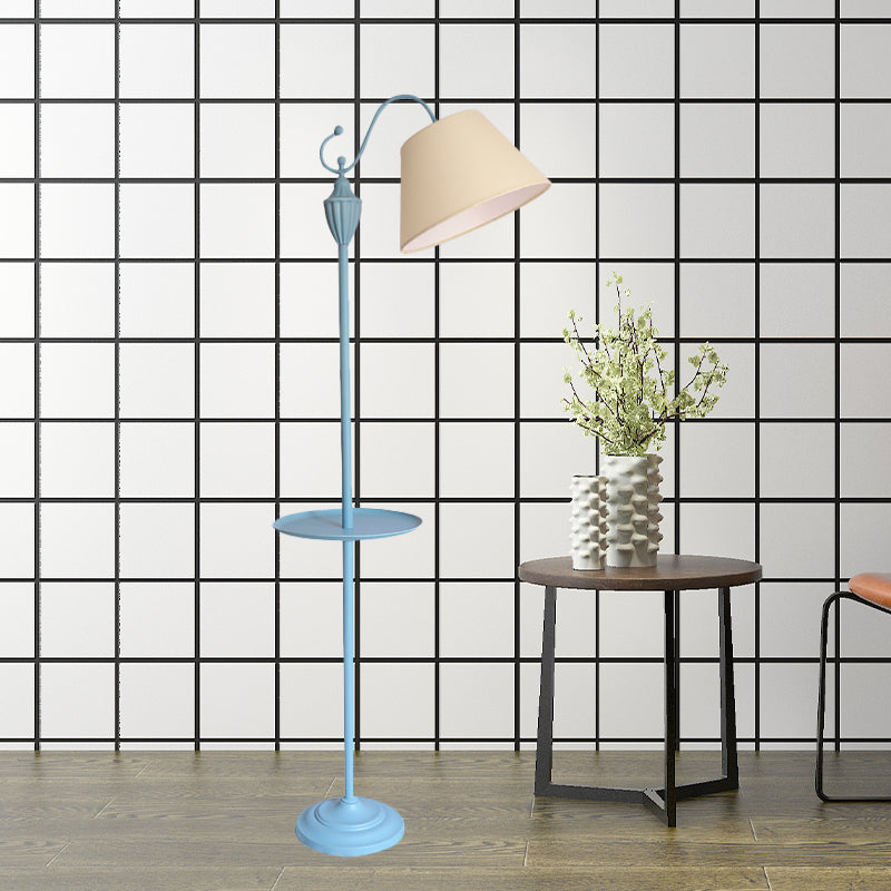 Truncated Cone Shade Floor Lamp in Macaron Fabric - Pink/Blue/Yellow | 1 Bulb, Storage Tray | Ideal for Living Room Lighting