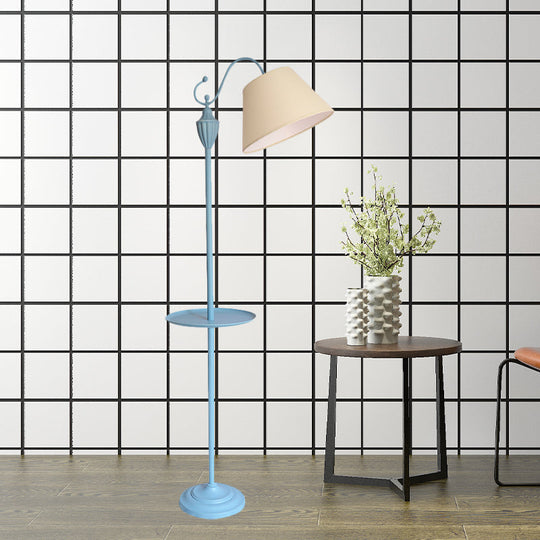 Truncated Cone Shade Floor Lamp in Macaron Fabric - Pink/Blue/Yellow | 1 Bulb, Storage Tray | Ideal for Living Room Lighting