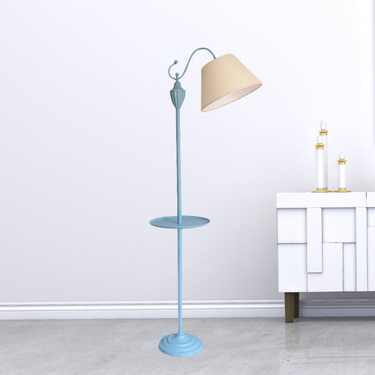 Truncated Cone Shade Floor Lamp in Macaron Fabric - Pink/Blue/Yellow | 1 Bulb, Storage Tray | Ideal for Living Room Lighting
