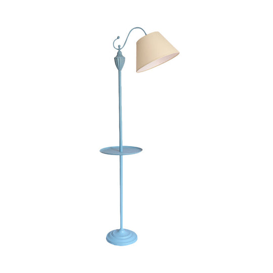 Truncated Cone Shade Floor Lamp in Macaron Fabric - Pink/Blue/Yellow | 1 Bulb, Storage Tray | Ideal for Living Room Lighting