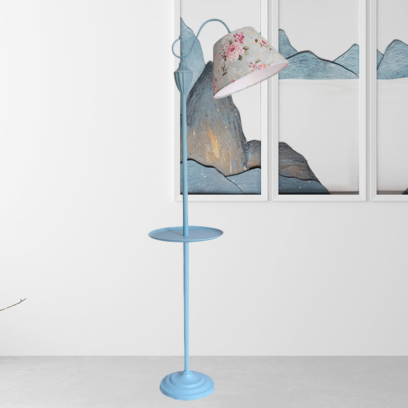 Truncated Cone Shade Floor Lamp in Macaron Fabric - Pink/Blue/Yellow | 1 Bulb, Storage Tray | Ideal for Living Room Lighting