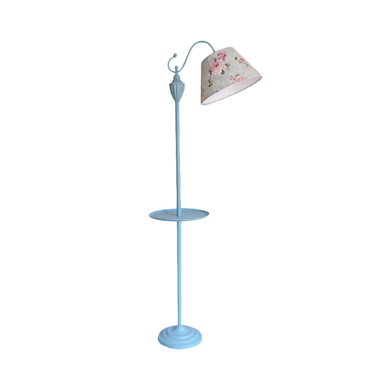 Truncated Cone Shade Floor Lamp in Macaron Fabric - Pink/Blue/Yellow | 1 Bulb, Storage Tray | Ideal for Living Room Lighting