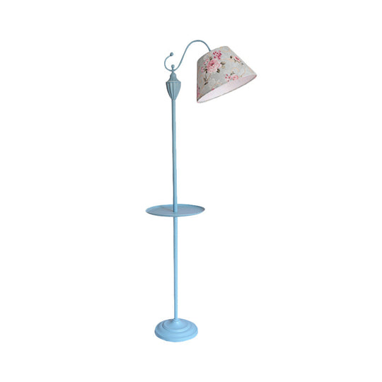 Truncated Cone Shade Floor Lamp in Macaron Fabric - Pink/Blue/Yellow | 1 Bulb, Storage Tray | Ideal for Living Room Lighting