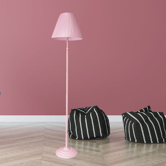 Macaron 1-Light Straight Rod Iron Floor Lamp in Pink/Green with Pleated Pink/Yellow Shade
