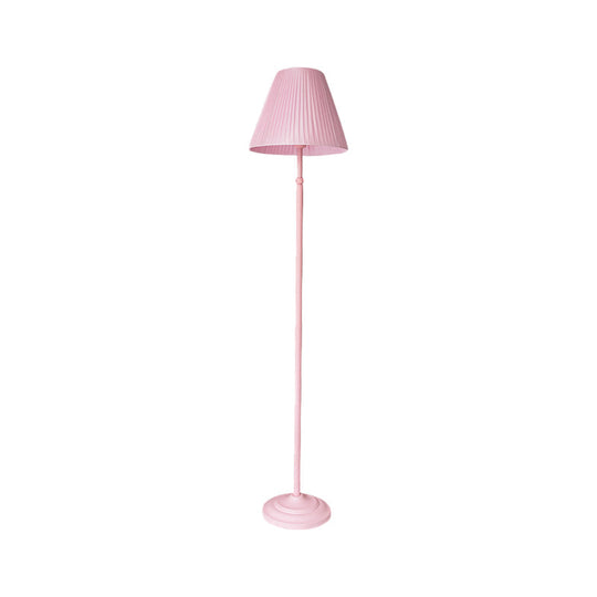 Macaron 1-Light Straight Rod Iron Floor Lamp in Pink/Green with Pleated Pink/Yellow Shade