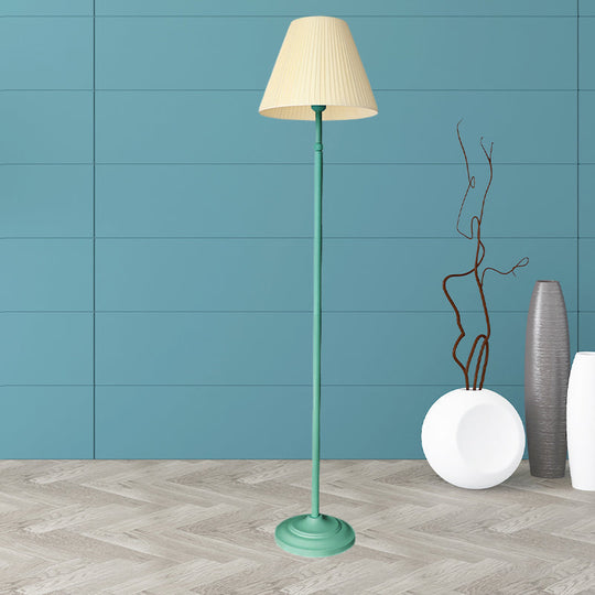 Macaron 1-Light Straight Rod Iron Floor Lamp in Pink/Green with Pleated Pink/Yellow Shade