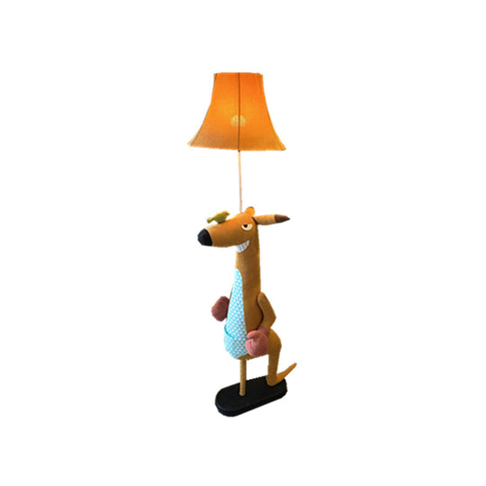 Children's Angry Kangaroo Floor Lamp in Brown - Light Fabric, Single Stand with Shade