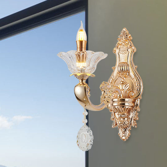Vintage Crystal Glass Wall Sconce Light with Gold Finish - Retro Candlestick, Wall Mounted - Half Bulb Design