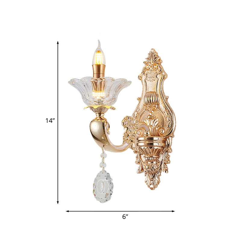 Vintage Crystal Glass Wall Sconce Light with Gold Finish - Retro Candlestick, Wall Mounted - Half Bulb Design