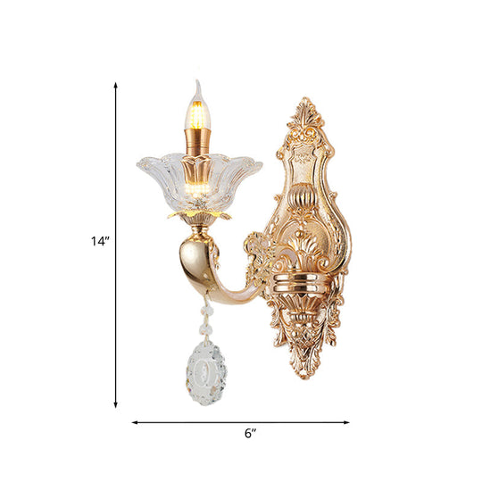 Vintage Crystal Glass Wall Sconce Light with Gold Finish - Retro Candlestick, Wall Mounted - Half Bulb Design