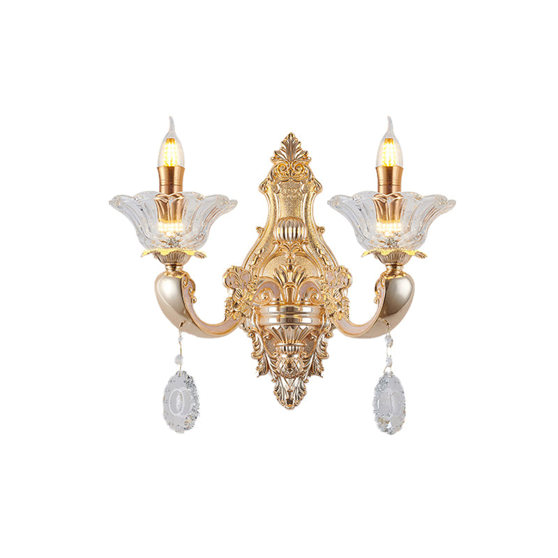 Vintage Crystal Glass Wall Sconce Light with Gold Finish - Retro Candlestick, Wall Mounted - Half Bulb Design