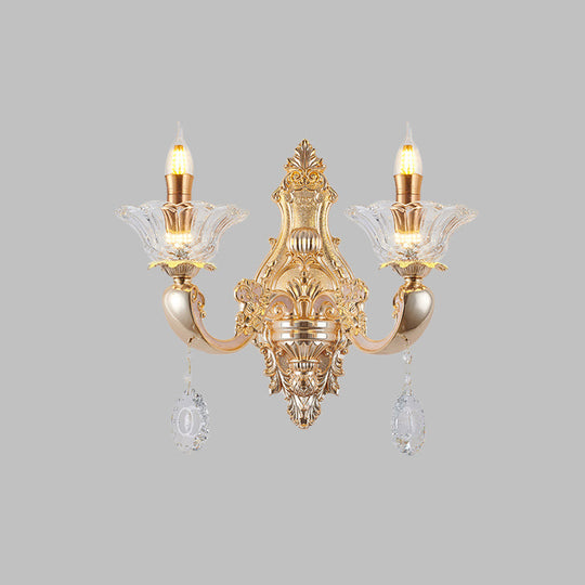Vintage Crystal Glass Wall Sconce Light with Gold Finish - Retro Candlestick, Wall Mounted - Half Bulb Design