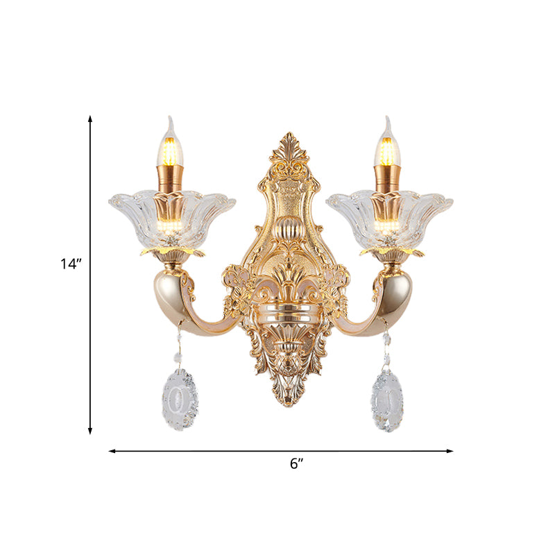 Vintage Crystal Glass Wall Sconce Light with Gold Finish - Retro Candlestick, Wall Mounted - Half Bulb Design