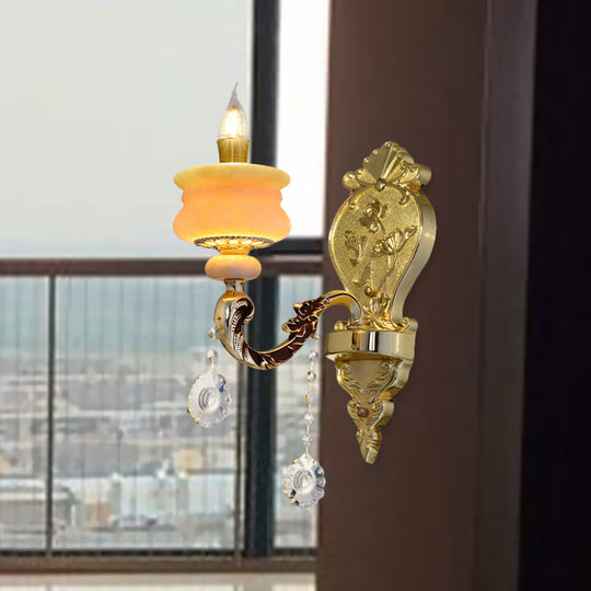 Traditional Gold Jade Candelabra Wall Lamp with Crystal Drop - Wall Mounted Light Fixture