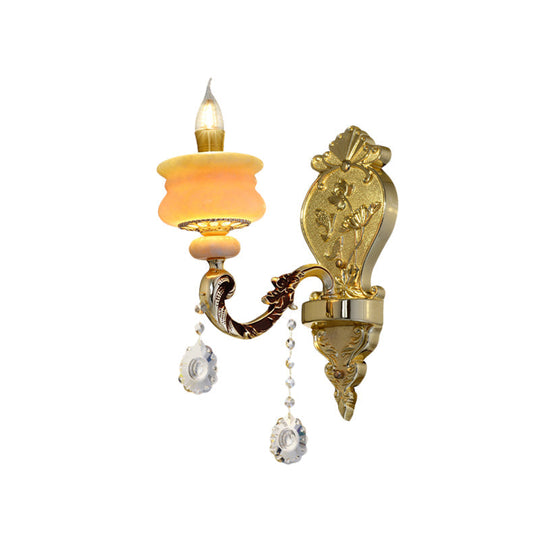 Traditional Gold Jade Candelabra Wall Lamp with Crystal Drop - Wall Mounted Light Fixture