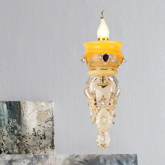 Vintage Gold Wall Sconce with Crystal Drop - Candlestick Jade Wall Lamp for Bedroom