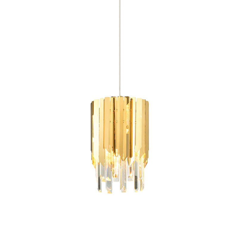 Modern Gold Crystal Hanging Light Fixture with Tiered Bulb