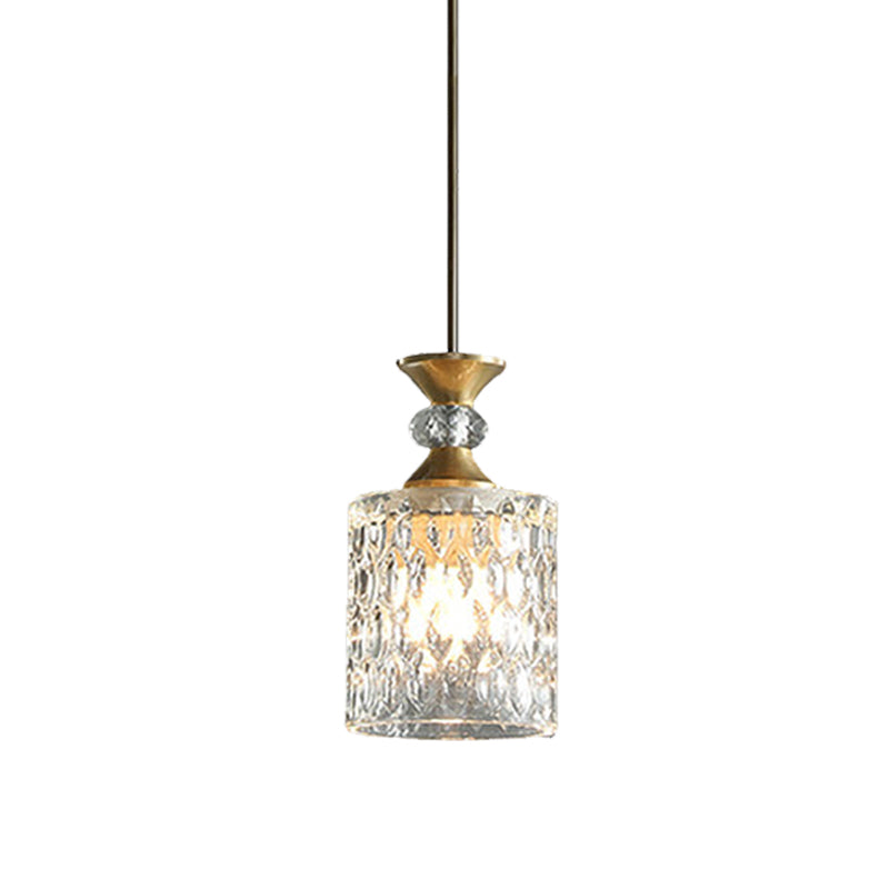 Gold Crystal Drop Lamp Postmodern Pendant for Restaurant Down Lighting - K9 Crystal, 1-Bulb Column Design