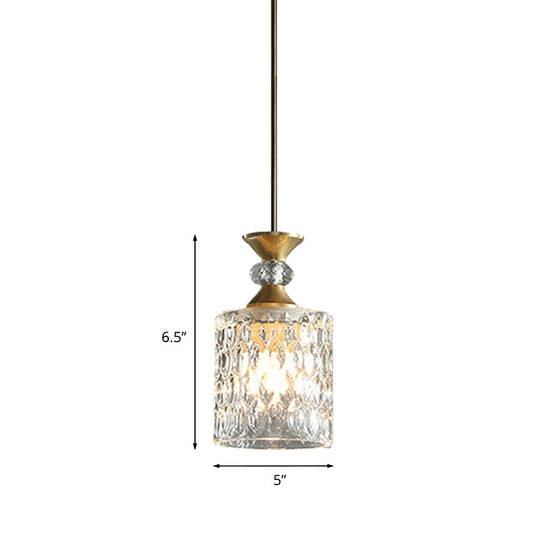 Gold Crystal Drop Lamp Postmodern Pendant for Restaurant Down Lighting - K9 Crystal, 1-Bulb Column Design