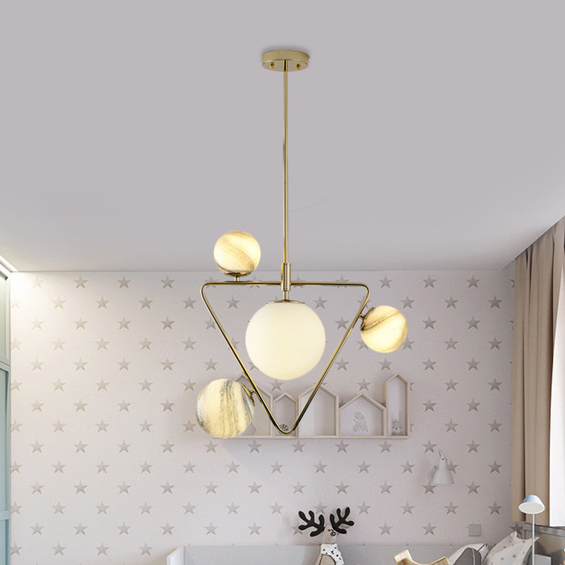 Modern Gold Chandelier Light with Nordic Ball Design - Frosted Glass, 4-Bulb Pendant Lamp for Living Room