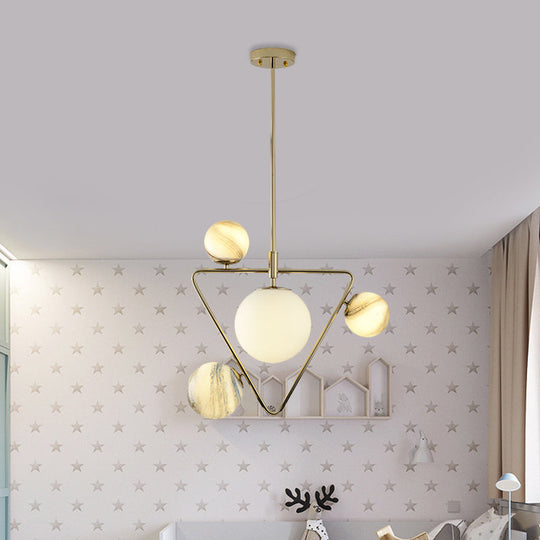 Modern Gold Chandelier Light with Nordic Ball Design - Frosted Glass, 4-Bulb Pendant Lamp for Living Room