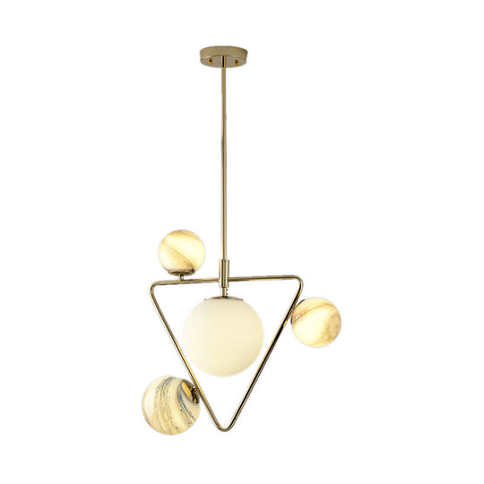 Modern Gold Chandelier Light with Nordic Ball Design - Frosted Glass, 4-Bulb Pendant Lamp for Living Room
