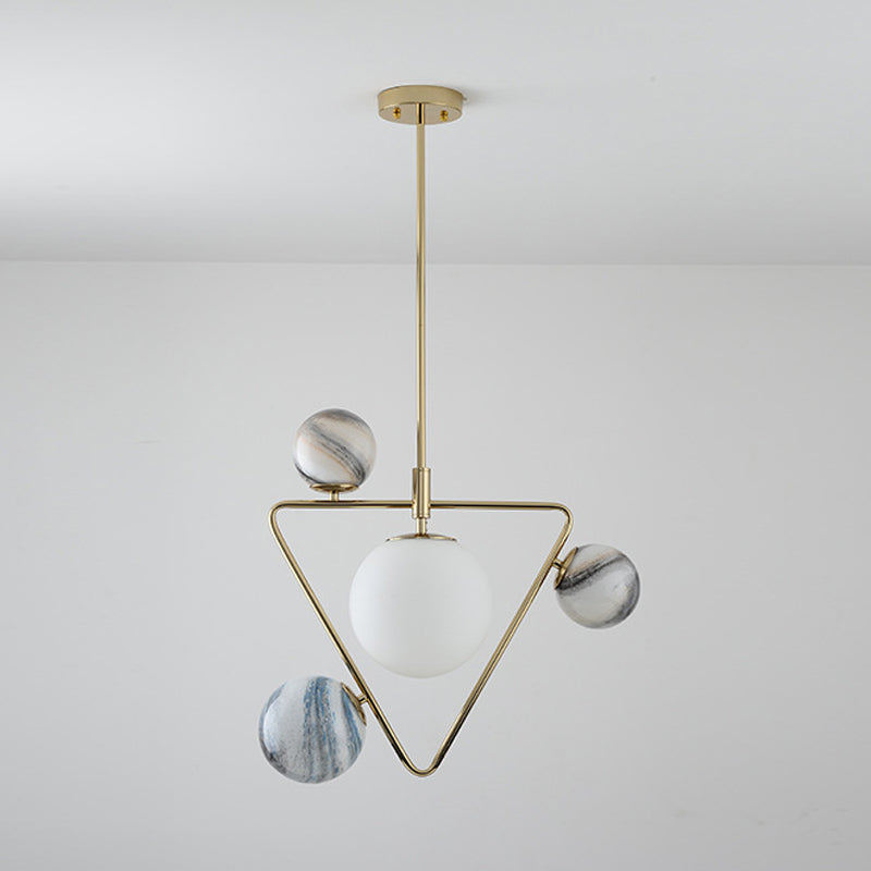Modern Gold Chandelier Light with Nordic Ball Design - Frosted Glass, 4-Bulb Pendant Lamp for Living Room
