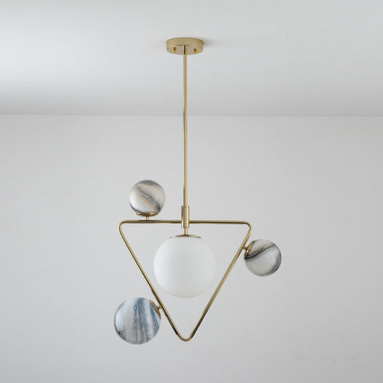 Modern Gold Chandelier Light with Nordic Ball Design - Frosted Glass, 4-Bulb Pendant Lamp for Living Room