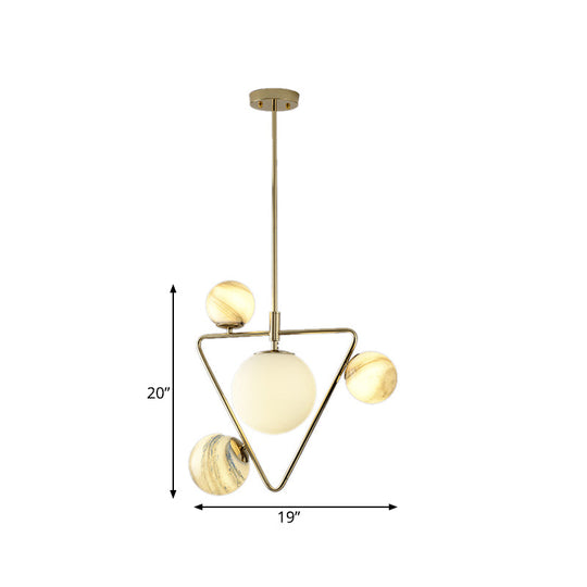 Modern Gold Chandelier Light with Nordic Ball Design - Frosted Glass, 4-Bulb Pendant Lamp for Living Room