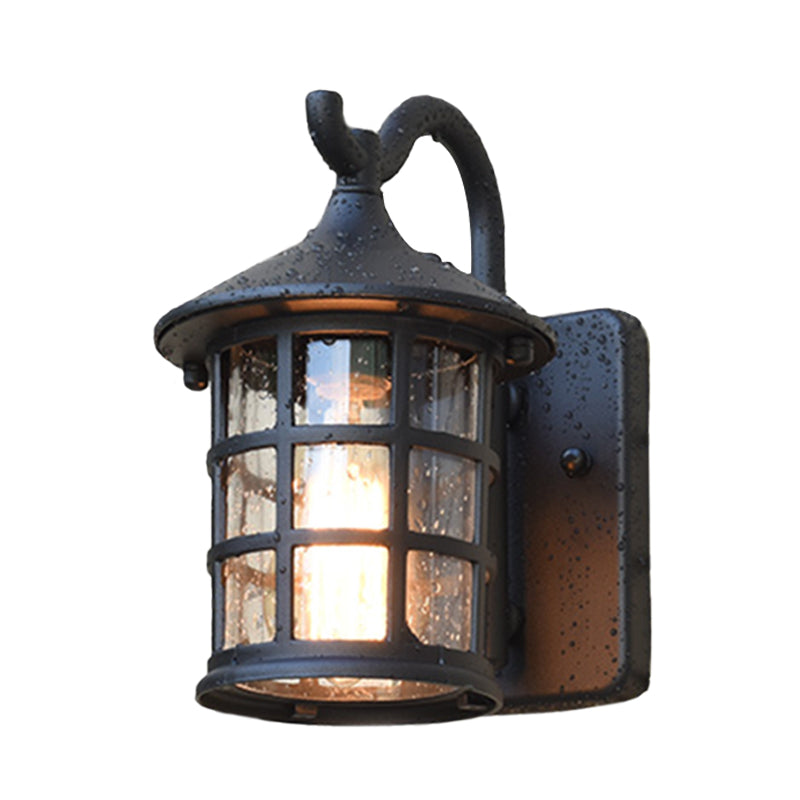 Seeded Glass Lantern Wall Lamp - Countryside Outdoor Wall Light (Bronze/Black)